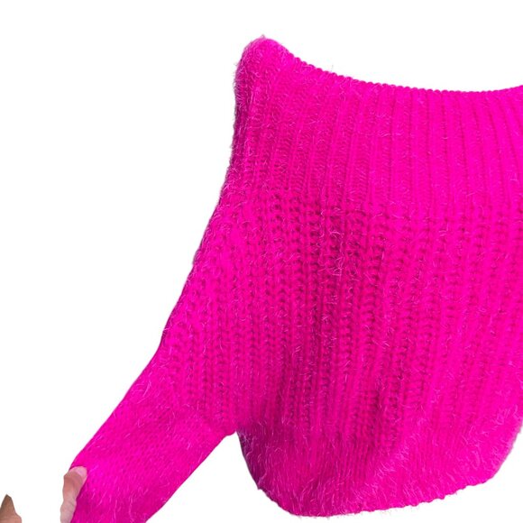 Main Strip On/Off Shoulder Chunky Knit Barbiecore Sweater Slouchy Oversized-S/M - Picture 7 of 12